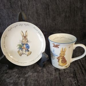 Beatrix Potter Peter Rabbit and Benjamin Bunny cup and plate set.